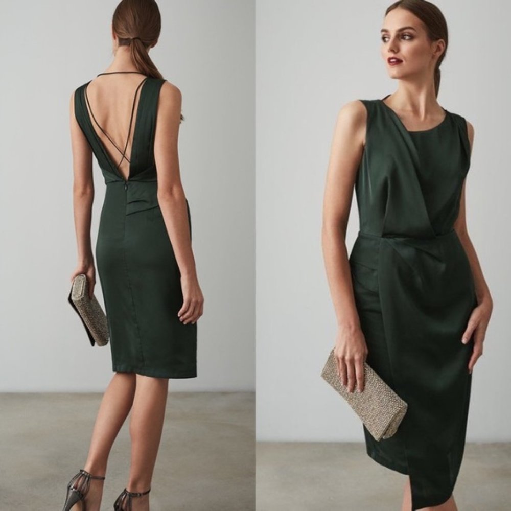 Reiss Karina Cross Back Dress Midi Khaki Green